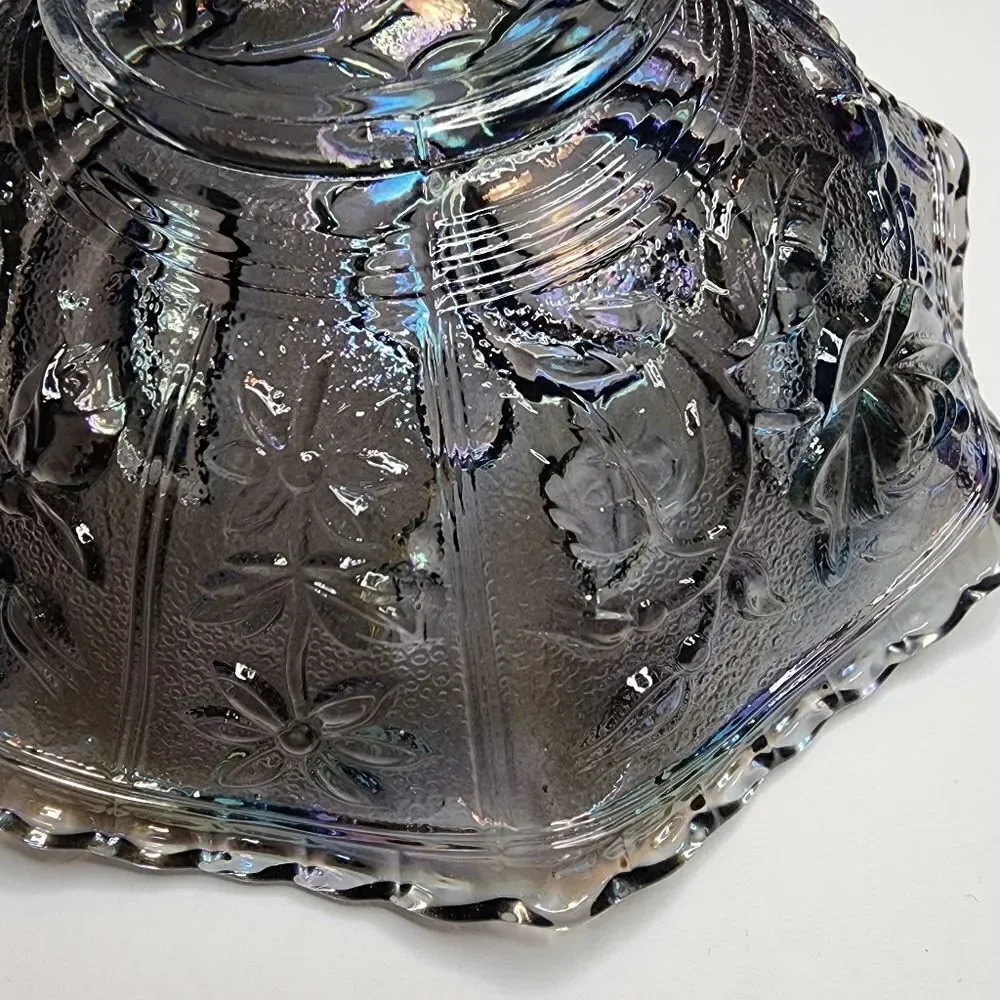 Vintage 1930's Iridescent Imperial Carnival Glass Amethyst Rose Bowl 5.5" - Picture 4 of 5